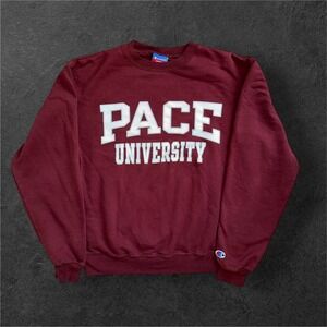 Champion Pace University Sweatshirt Mens Small Maroon Crewneck Pullover Fleece